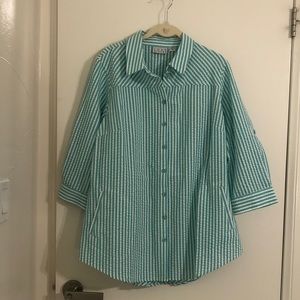 Joan Rivers 3/4 Sleeve Seersucker Shirt Size M